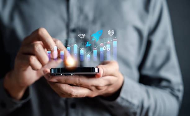 istock Growth arrows increase planning business target chart to successful. Businessman touching arrows analyst to leadership objective goal. Corporate strategy for finance, operations, sales, marketing. 1463829014