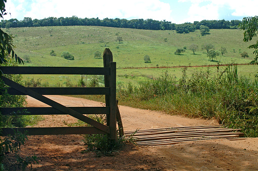 Cattle guard marking a farm boundary, Tiradentes, Minas Gerais state, Brazil.