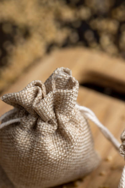 istock Not cooked wheat porridge in a linen bag 1463830321