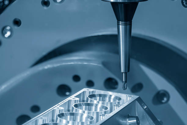 istock Close up scene the 5-axis machining center cutting the V8 engine cylinder block with solid ball end mill tool. 1463832313