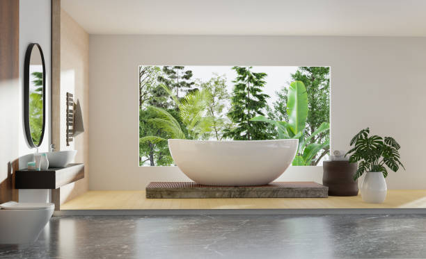 istock minimal rest room mock up design, 3d illustration rendering 1463833107