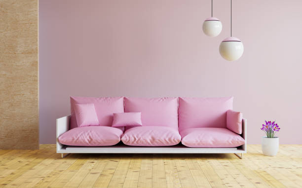 istock Pink sofa in room mock up valentine design, 3D illustration render 1463833130
