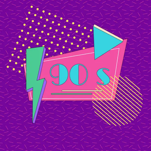 Vector illustration of Vintage 90s vector poster. Textures in retro style.