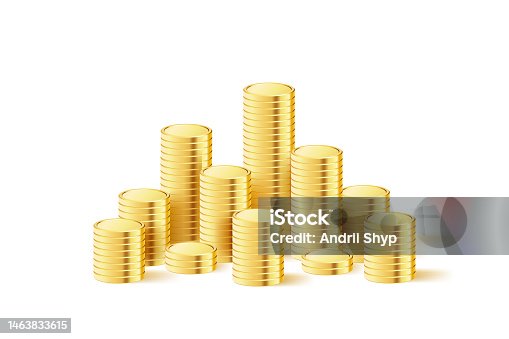istock Stacked coins. Realistic golden money. Gold Coins stack. 1463833615