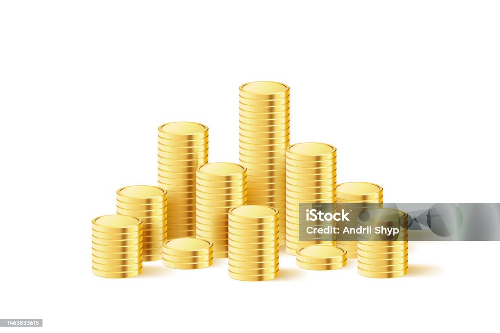 Gambling Coin Stack Stacked Coins Realistic Golden Money Gold Coins Stack Stock ...