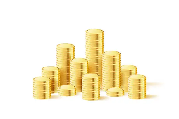 Vector illustration of Stacked coins. Realistic golden money. Gold Coins stack.