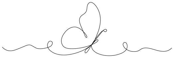 illustrations, cliparts, dessins animés et icônes de dessin au trait continu papillon. - symbole de papillon