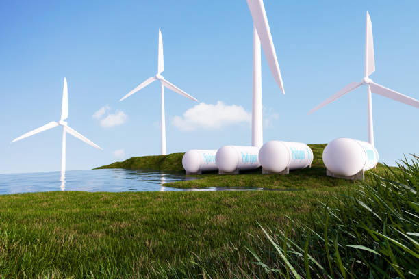 istock Hydrogen power on small hill and nearly river scen 1463838350