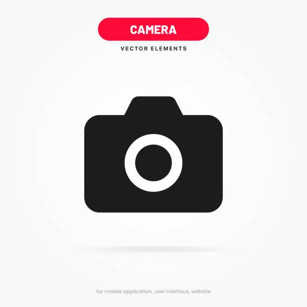 Vector illustration of 3d Camera icon symbol push button. Photograph sign. Photo icon. Cam sign. Take a picture symbol for mobile app, website, UI UX