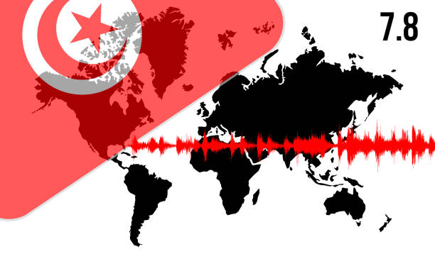 earthquake in turkey with the flag of turkey - turkey earthquake stock illustrations