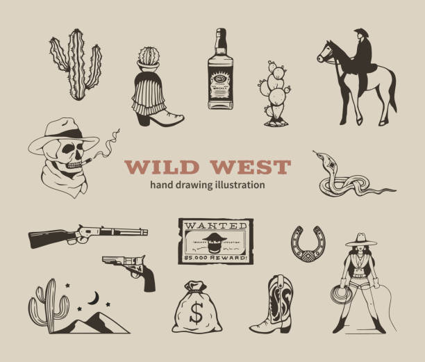 illustrations, cliparts, dessins animés et icônes de collection far west dessin à la main illustration - cowboy hat illustrations