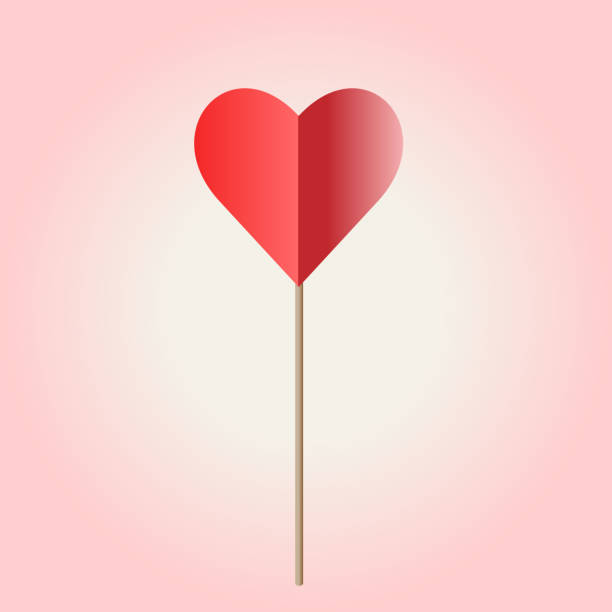 istock Paper heart on stick, valentine. Flat cartoon illustration. 1463849809
