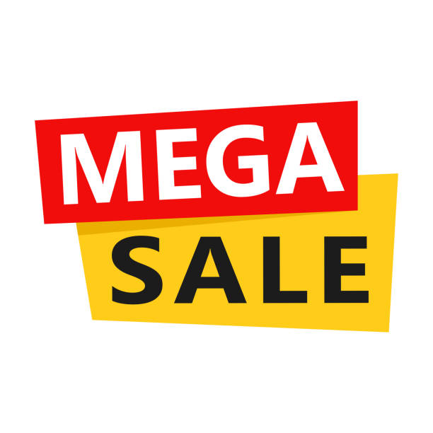 ilustrações de stock, clip art, desenhos animados e ícones de mega sale lettering, sale label. vector illustration - mega pixels