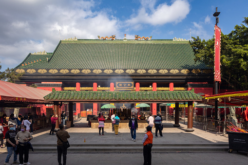 Hong Kong - February 7, 2023 : People at the Che Kung Temple in Tai Wai, Sha Tin District, Hong Kong.