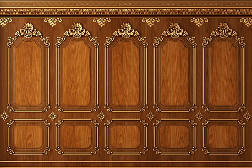 Classic wall of oak gold wood panels