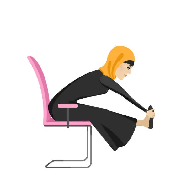 Vector illustration of woman doing exercises on the office chair