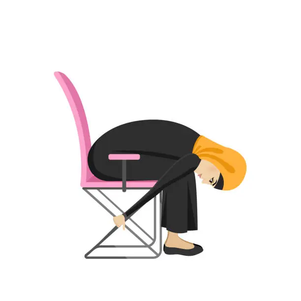 Vector illustration of woman doing exercises on the office chair