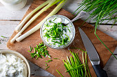 Fresh curd and herbs - dairy product