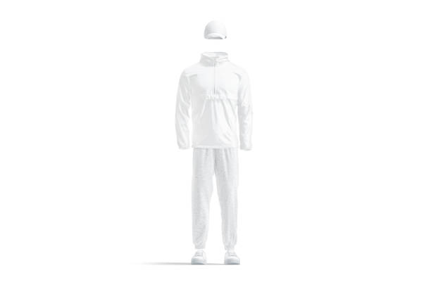 istock Blank white windbreaker, baseball cap, sweatpants and sneakers mockup, isolated 1463861051
