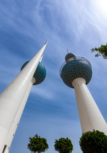 Wide angle view from below of Kuwait most famous landmark