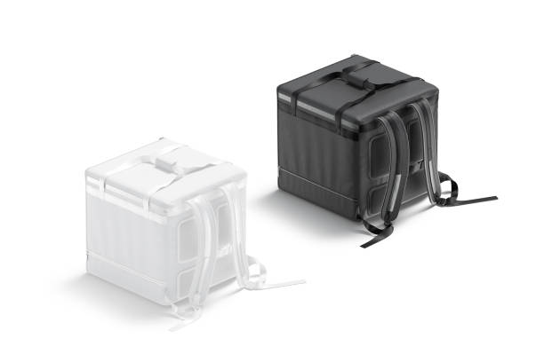 istock Blank black and white delivery bag mockup, back side view 1463861338