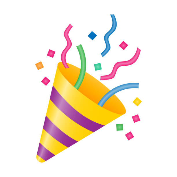 istock Party popper icons with ribbon and confetti.Congratulate and celebrate elements.Confetti logo.Vector 3d party popper.Exploding cracker icon. 1463861560