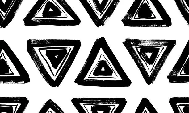 Vector illustration of Retro style hand drawn seamless pattern with triangles. Trendy endless geometric background.