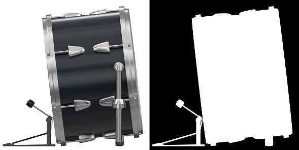 3D rendering illustration of a bass drum with pedal