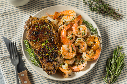 Hearty Homemade Surf and Turf  with Steak Shrimp