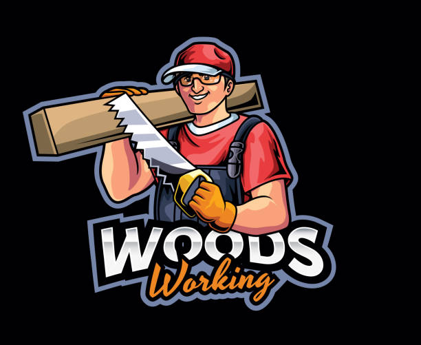 плотник талисман дизайн логотипа - manual worker one man only book hammer stock illustrations