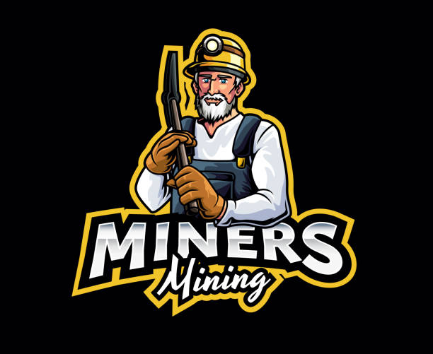 Miner Mascot Logo Design Miner Mascot Logo Design. Hardworking Miner Logo Design, Mining Expert Mascot Illustration gold mining panning stock illustrations