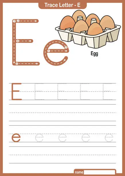 Vector illustration of Alphabet Trace Letter A to Z preschool worksheet with the Letter E Egg Pro Vector