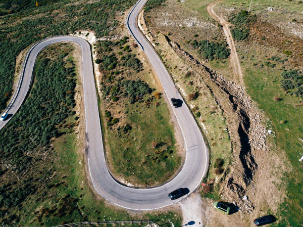 istock Aerial view of winding road 1463865270