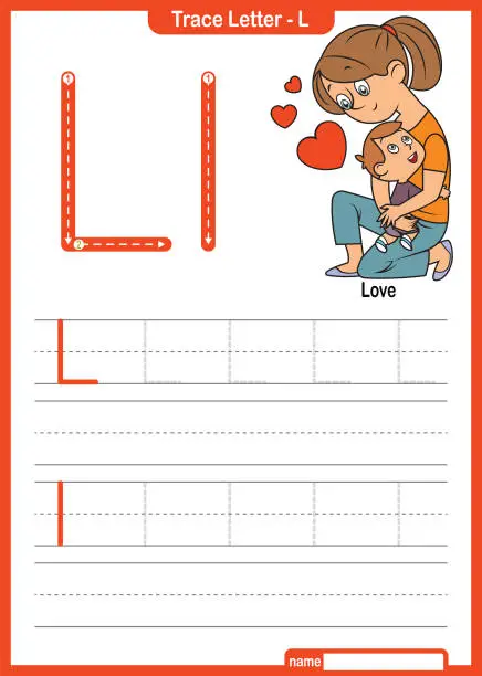 Vector illustration of Alphabet Trace Letter A to Z preschool worksheet with the Letter L love Pro Vector