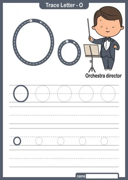 Vector illustration of oAlphabet Trace Letter A to Z preschool worksheet with the Letter O orchestra director Pro Vector