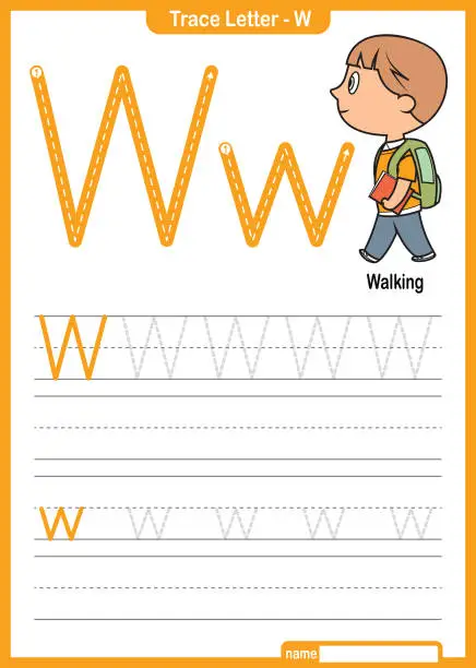 Vector illustration of Alphabet Trace Letter A to Z preschool worksheet with the Letter W Walking Pro Vector