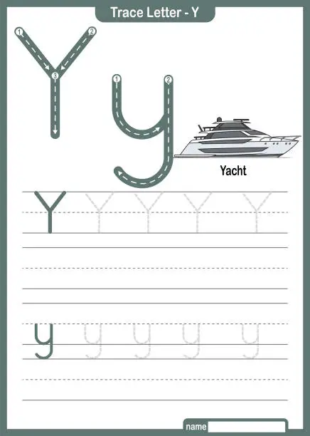 Vector illustration of Alphabet Trace Letter A to Z preschool worksheet with the Letter Y Yacht Pro Vector