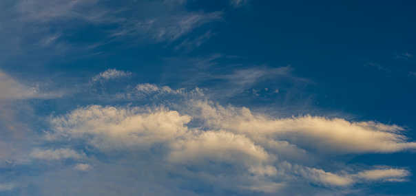 Clouds in the evening sky. Summer season. Web banner.