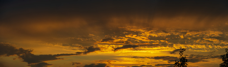 Evening clouds and sky. Summer season. Web banner.