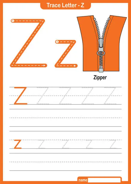 Vector illustration of Alphabet Trace Letter A to Z preschool worksheet with the Letter Z Zipper Pro Vector