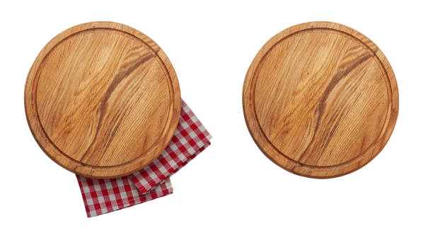 istock Empty pizza board and napkins top view isolated. Set. 1463869602