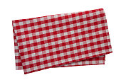 Red checkered napkin top view isolated close up