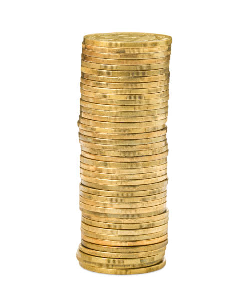istock Stack of golden coins on white background 1463873740
