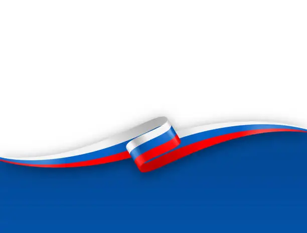 Vector illustration of Russia Flag Ribbon. Russian Flag Long Banner on Background. Template. Space for Copy. Vector Stock Illustration