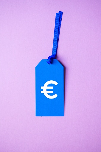 euro sign on the blue price tag for sales