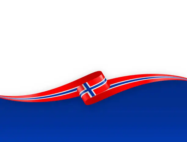 Vector illustration of Norway Flag Ribbon. Norwegian Flag Long Banner on Background. Template. Space for Copy. Vector Stock Illustration