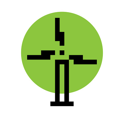 Pixel wind generator green electric power illustration vector. Retro game design. Eighties computer games 8 bit game. Game consoles cartridge. Mosaic illustration isolated white background icon.