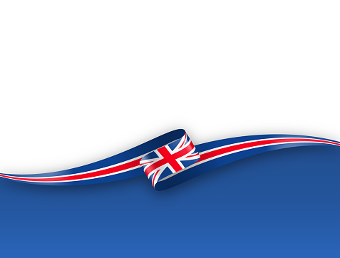 United Kingdom Flag Ribbon. British Flag Long Banner on Background. Template. Space for Copy. Vector Stock Illustration