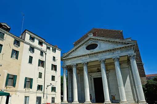 San Nicola da Tolentino church, Facade on Campo dei Tolentini, Venice, Italy.