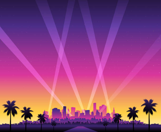 Hollywood vector illustration background Hollywood cityscape vector illustration background scenery video stock illustrations